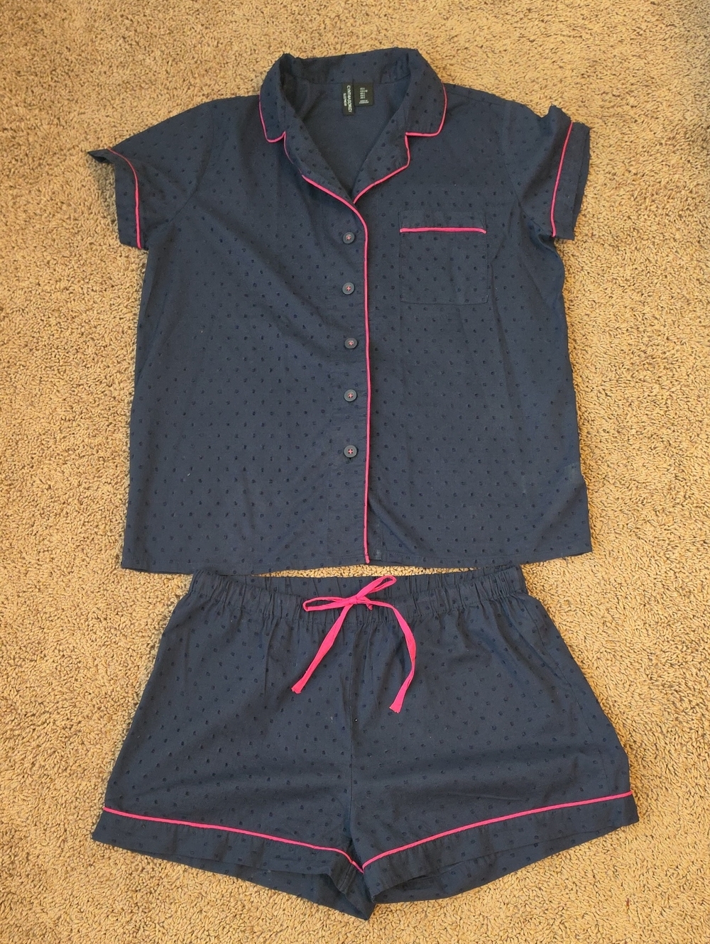 Cynthia Rowley Navy Short Pajama Set with Pink Trim